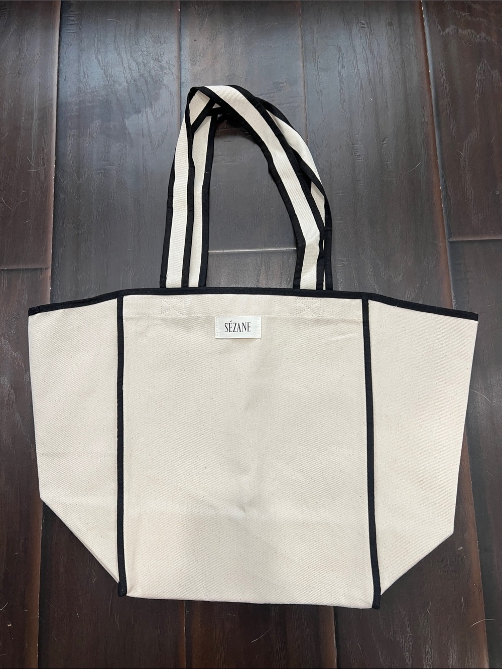 Sézane Cream and Black Canvas Tote
